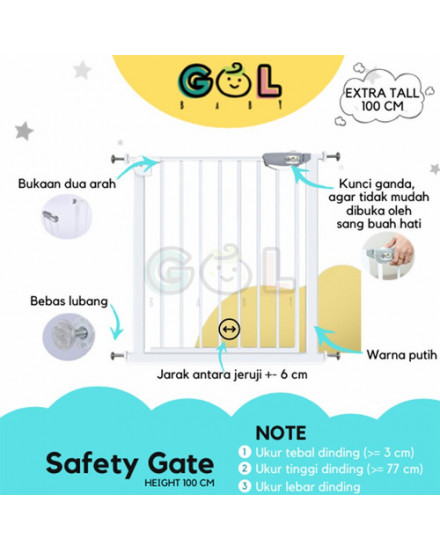 GOL Safety Gate Pagar Pengaman Tangga 75-85cm ( tinggi 100cm)